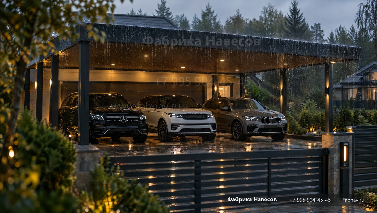 Гараж и навес под одной линией крыши