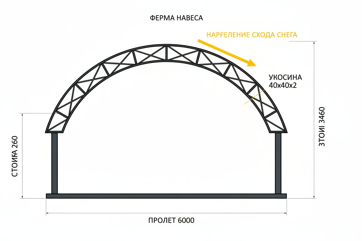 План навеса 6 × 6 м на 2 машины