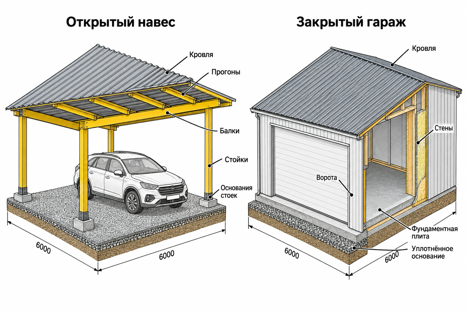 Навес и гараж: сравнение конструкций