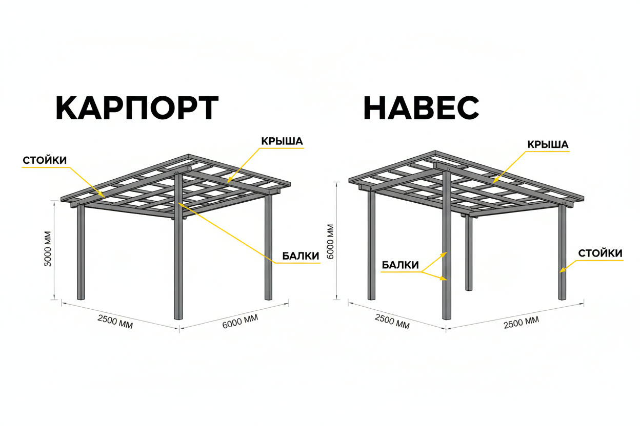 Навес и карпорт: одна конструкция