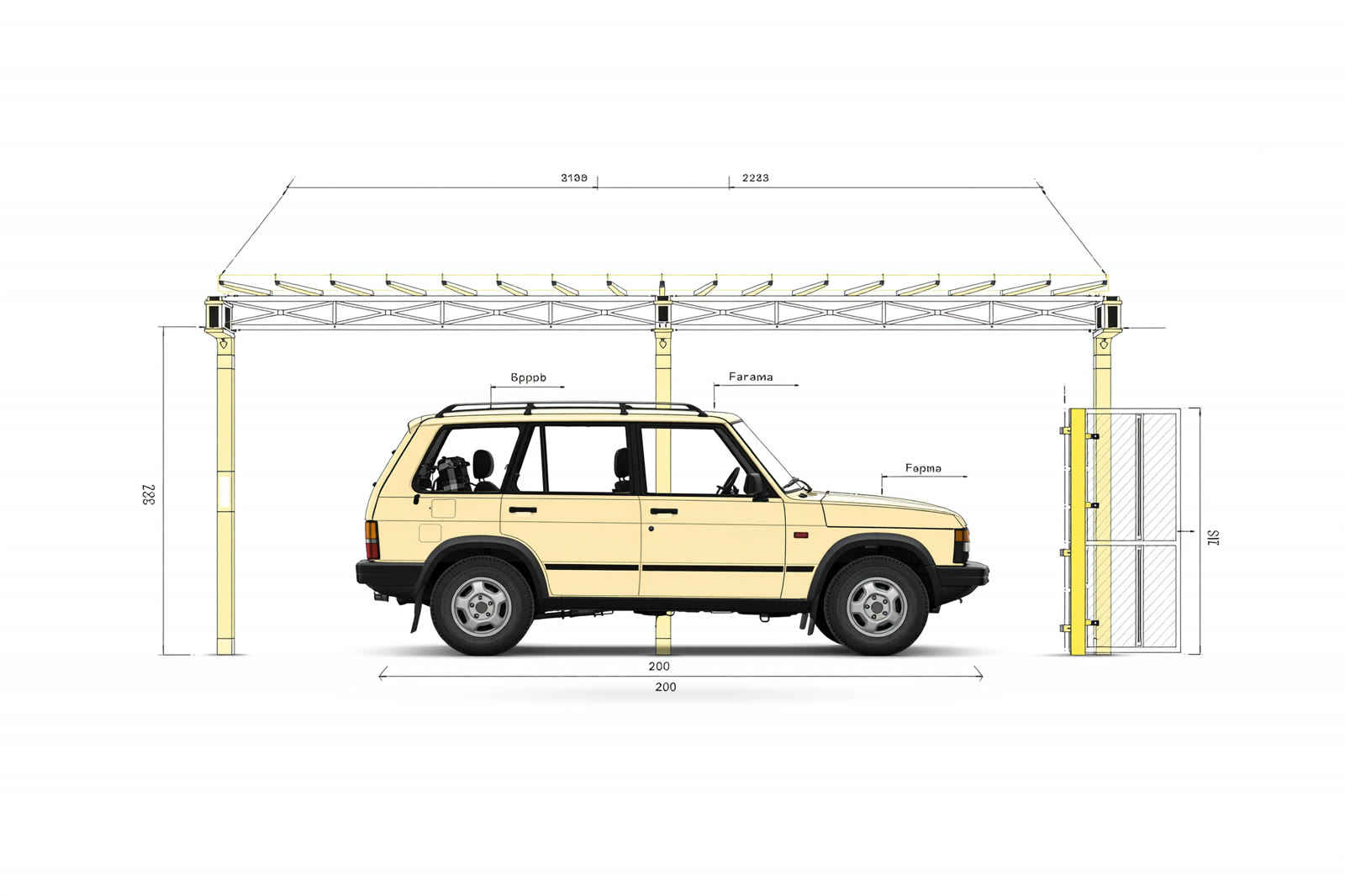Изометрия каркаса навеса 6 × 6 м